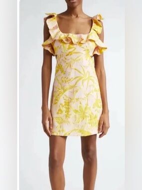 Zimmermann Golden Ruffle Pink and Yellow Floral Mini Dress “3” Large